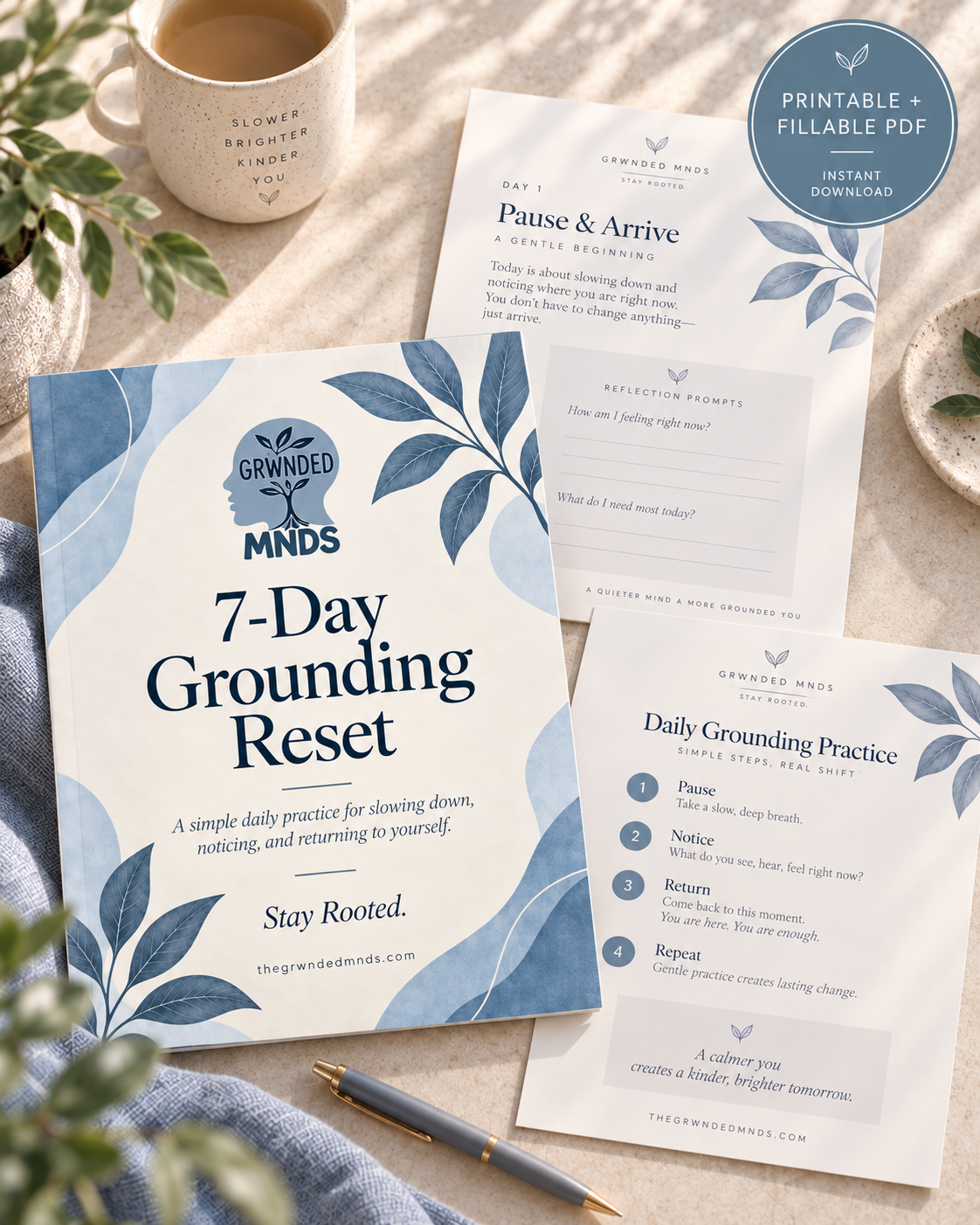 GRWNDED MNDS 7-Day Grounding Reset (Fillable & Printable)